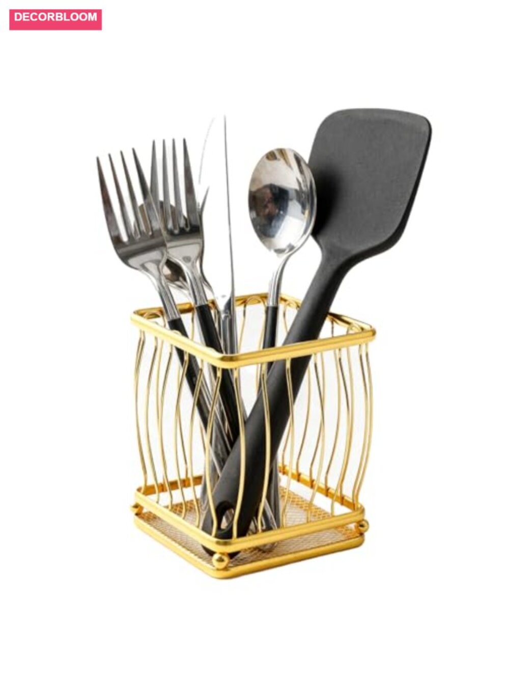 Iron Utensil Holder for Kitchen Countertop Organizer (Gold)